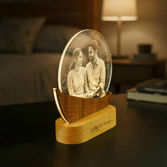 Rechargeable Customised Boat Shape Photo Engraved 3D Lamp | Night Lamp | Wedding Gift