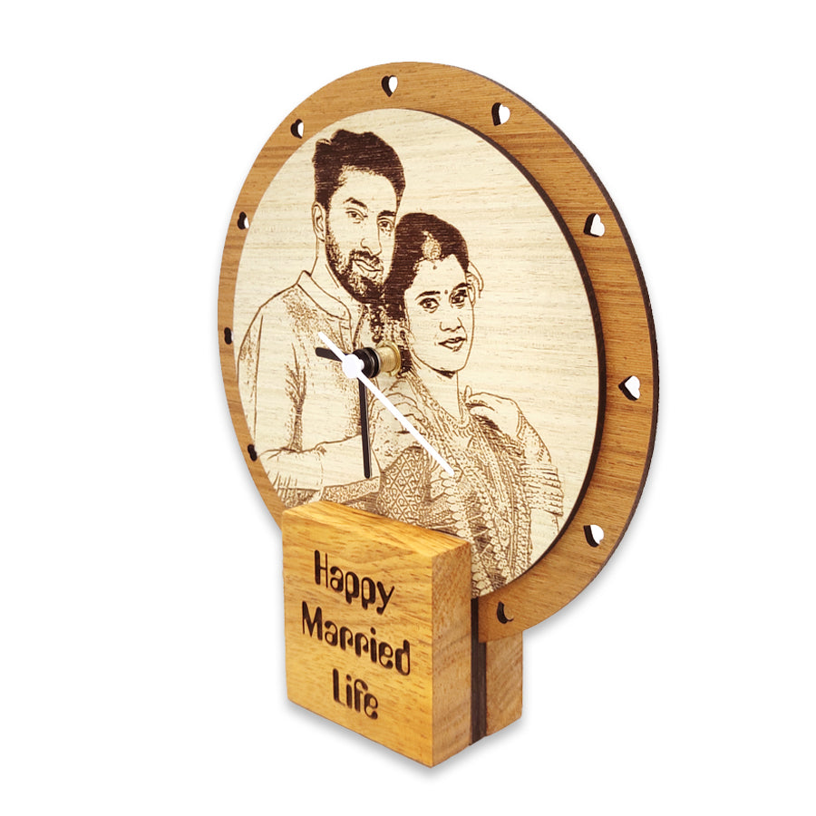 Personalized Wooden Photo Engraved Wall Clock – Custom Couple Gift for Wedding & Anniversary