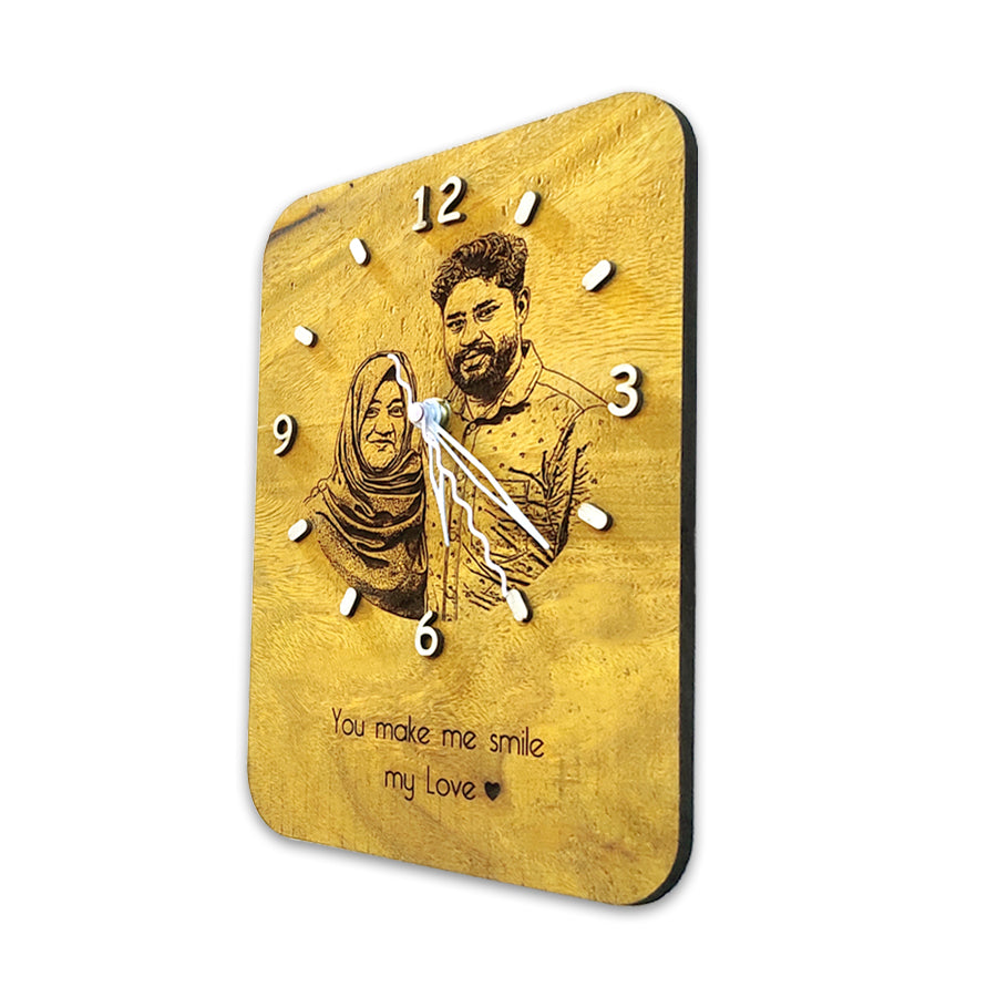 Photo Engraved Customized Wooden  Wall Clock