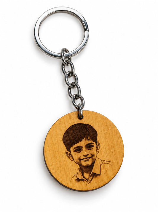Personalised Round Wooden Photo Engraved Keychain