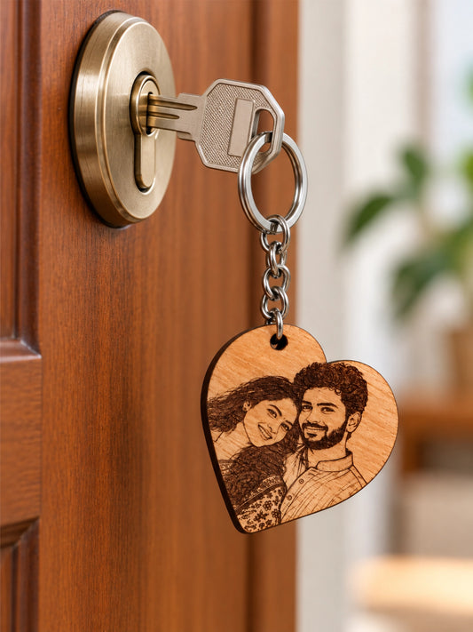 Personalized Photo Engraved Wooden Keychain
