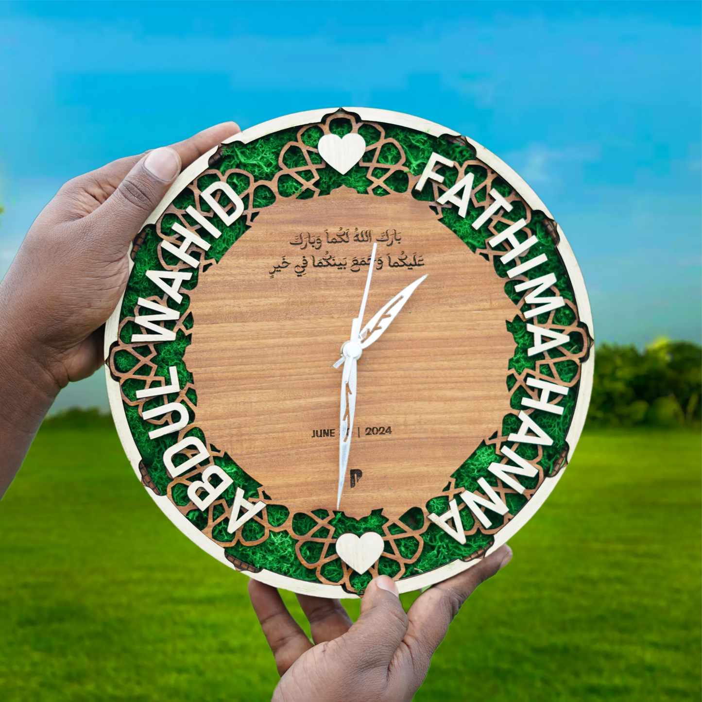 Moss Wooden Clock With Name Customization