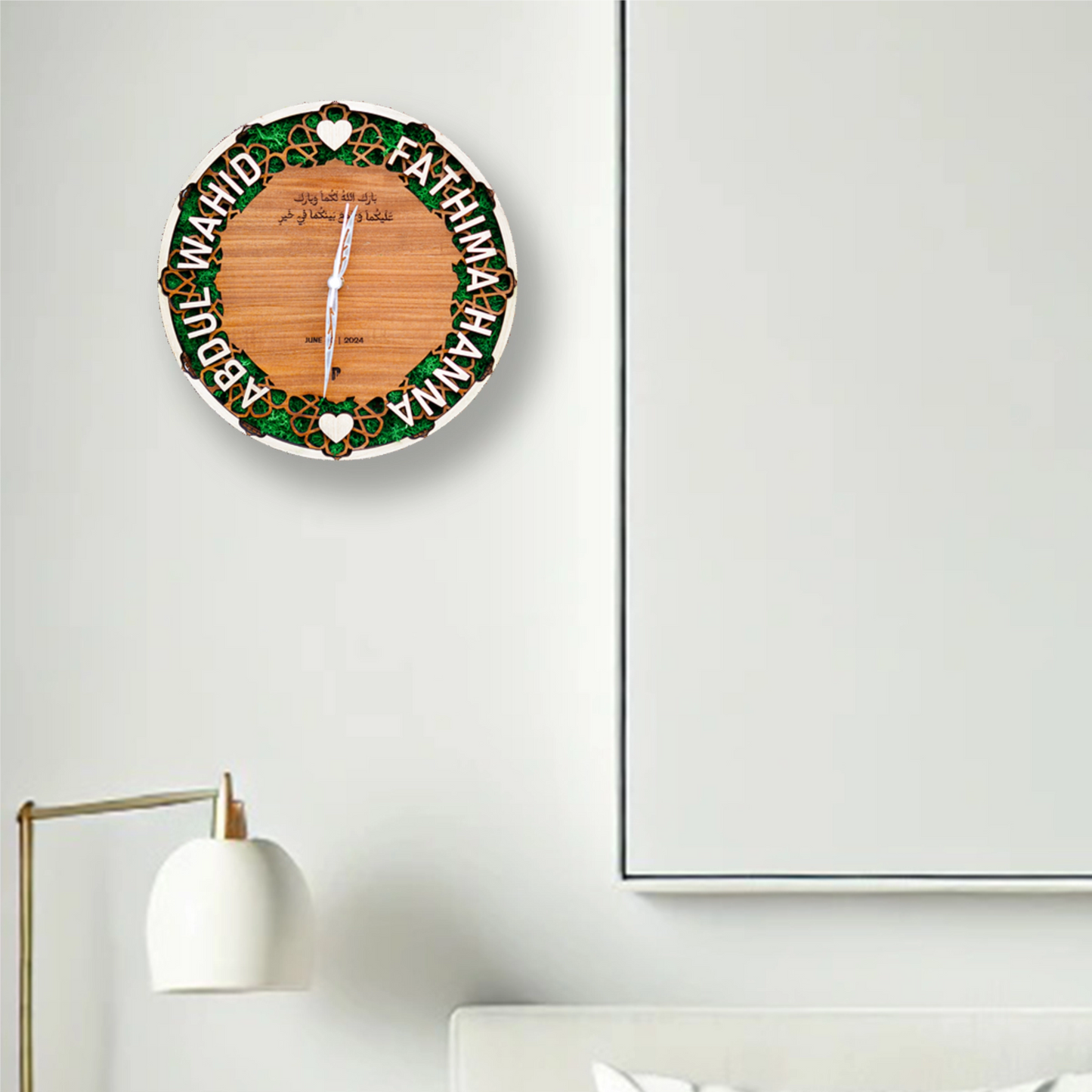 Moss Wooden Clock With Name Customization