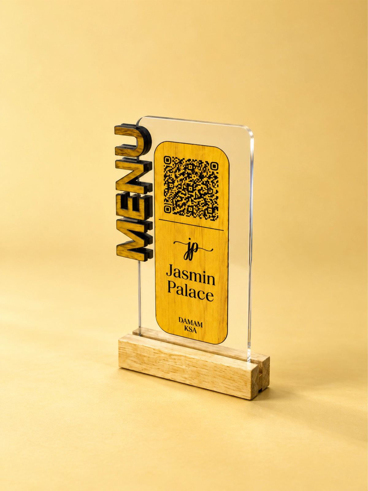 QR Code Menu Table Stand with Wooden Base