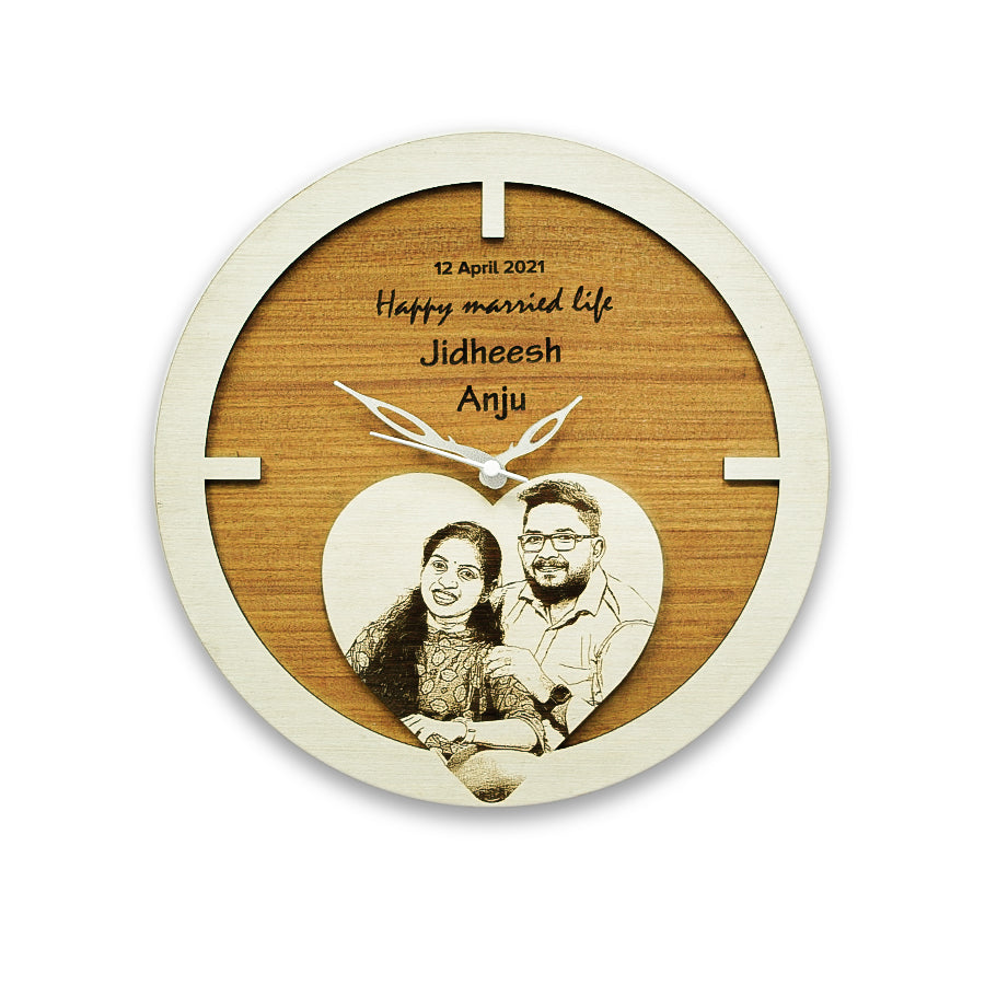 Customized Photo Engraved Wooden Wall Clock Gift