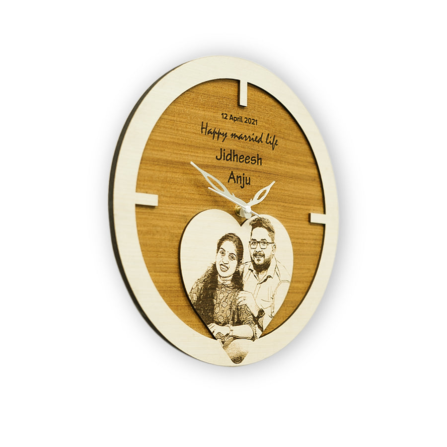 Customized Photo Engraved Wooden Wall Clock Gift