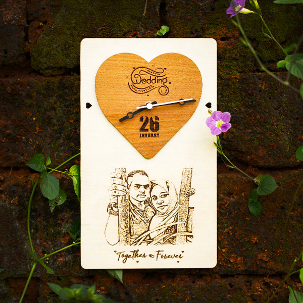 Customized Photo Engraved  Wooden Wall Clock Gift