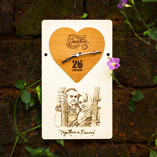 Customized Photo Engraved  Wooden Wall Clock Gift