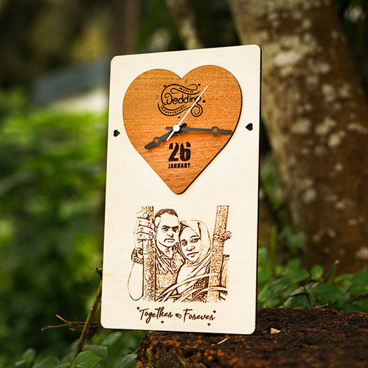 Customized Photo Engraved  Wooden Wall Clock Gift