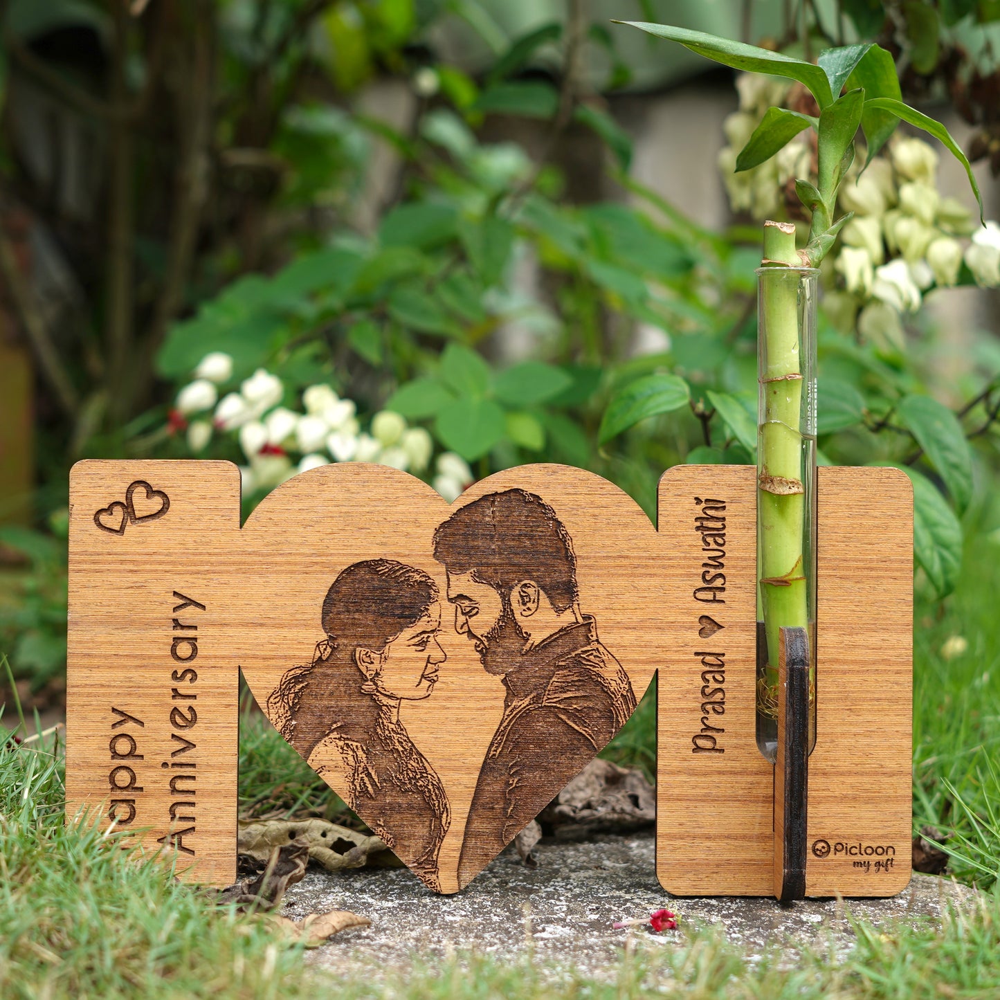 Growing Together: Personalized Wood Engraved Wedding Gift with Plant Vase - A Lasting Symbol of Love
