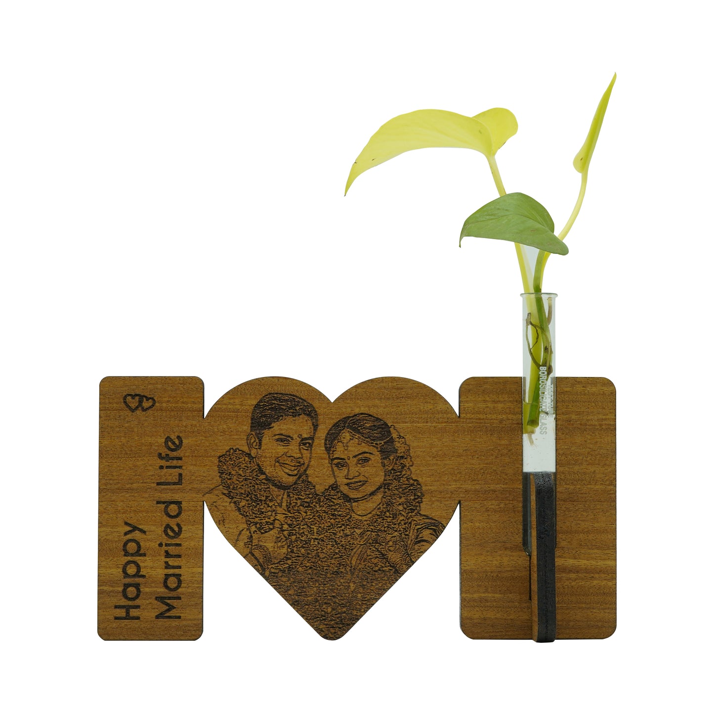 Personalized Wood Engraved Wedding Gift with plant vase