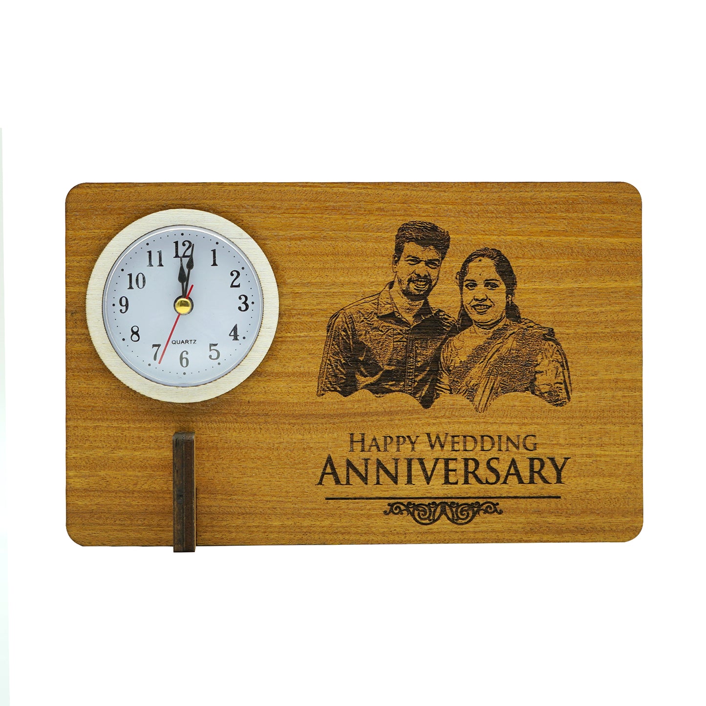 Customized Photo Engraved Wooden Standee Clock