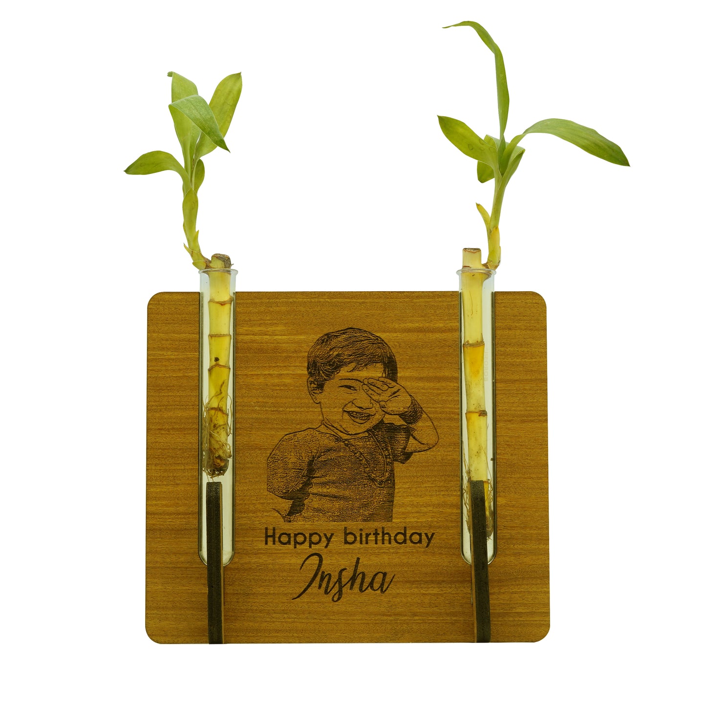 Customized Photo Engraved Wooden Plant Vase