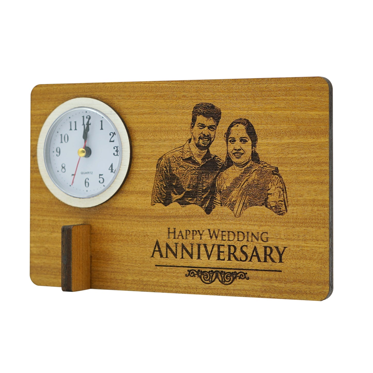 Customized Photo Engraved Wooden Standee Clock