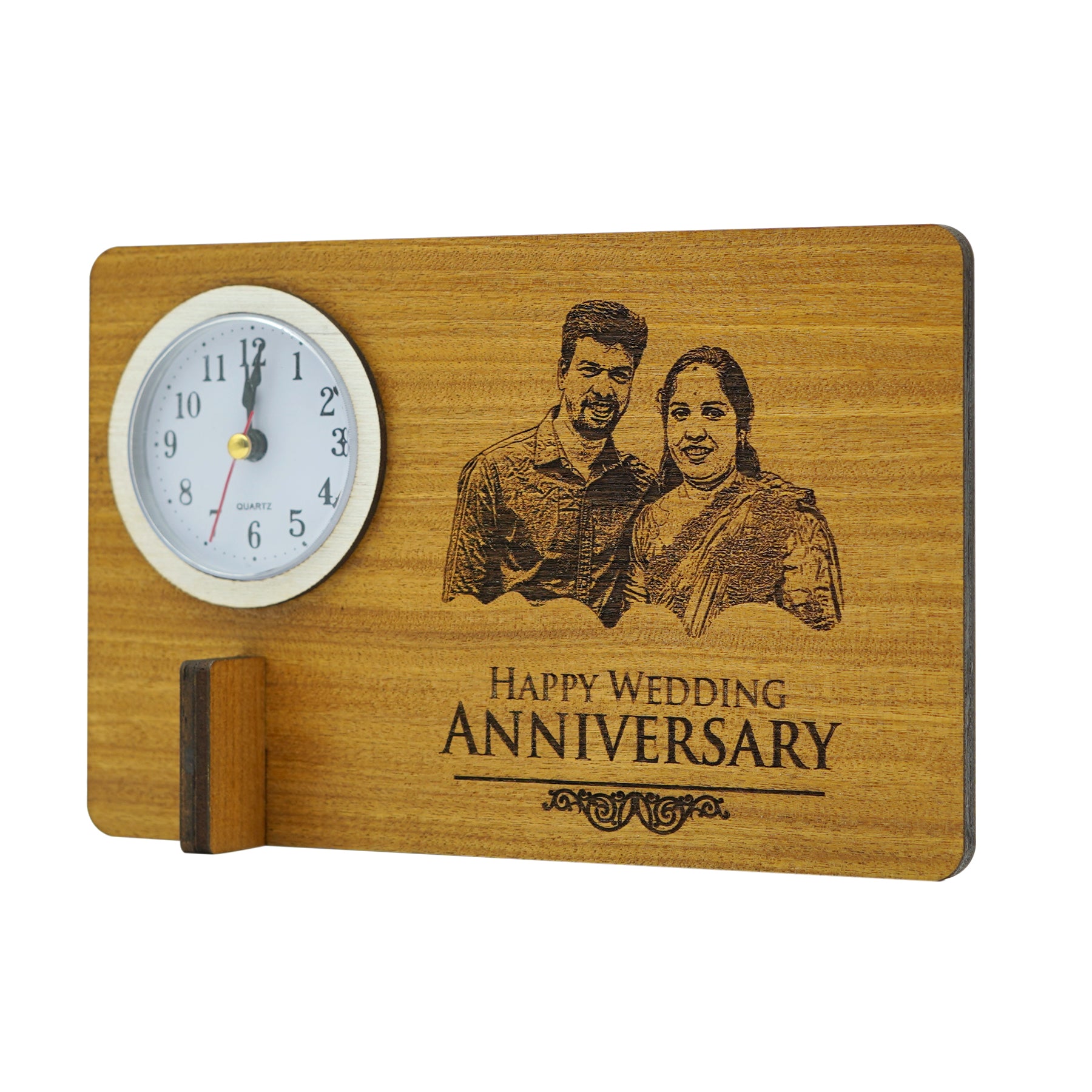Customized Photo Engraved Wooden Standee Clock
