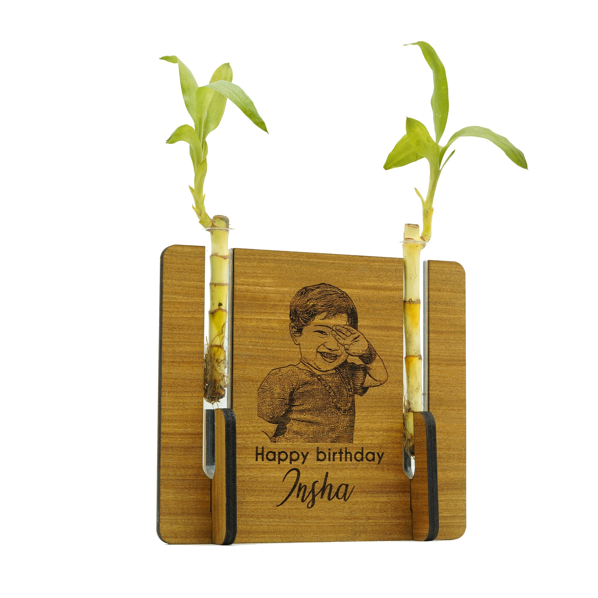 Customized Photo Engraved Wooden Plant Vase