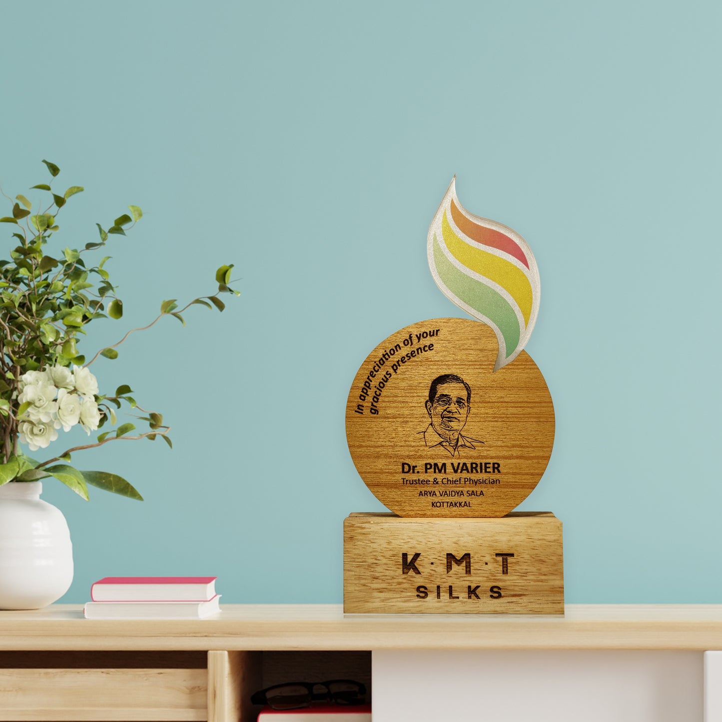 Customized Photo Engraved Tri Color Wooden Memento