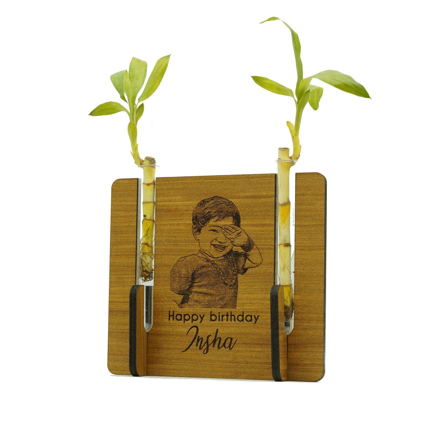 Customized Photo Engraved Wooden Plant Vase