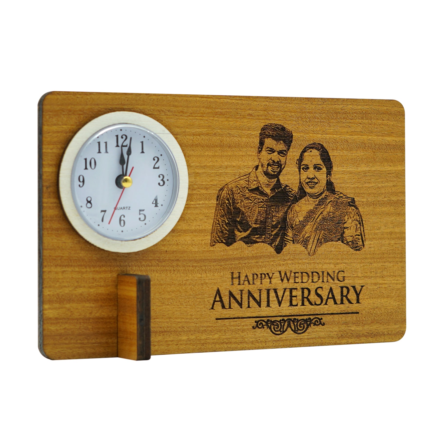 Customized Photo Engraved Wooden Standee Clock