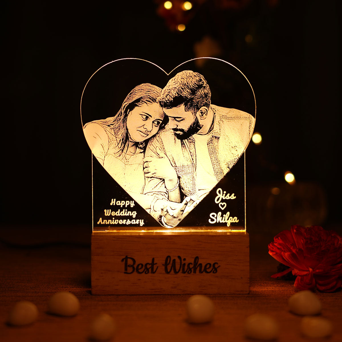 Personalized Photo Engraved Heart Shape Night Lamp Gift – Picloon