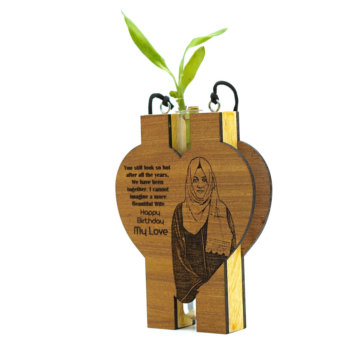 Customize Wooden Engraved Plant Vase Gift