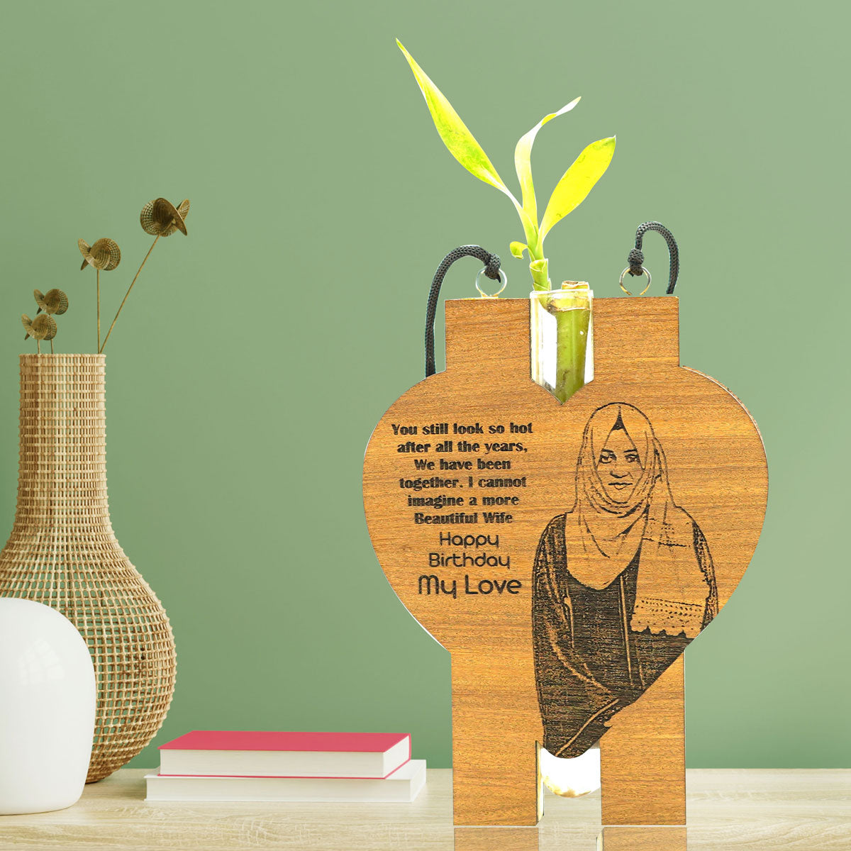 Customize Wooden Engraved Plant Vase Gift