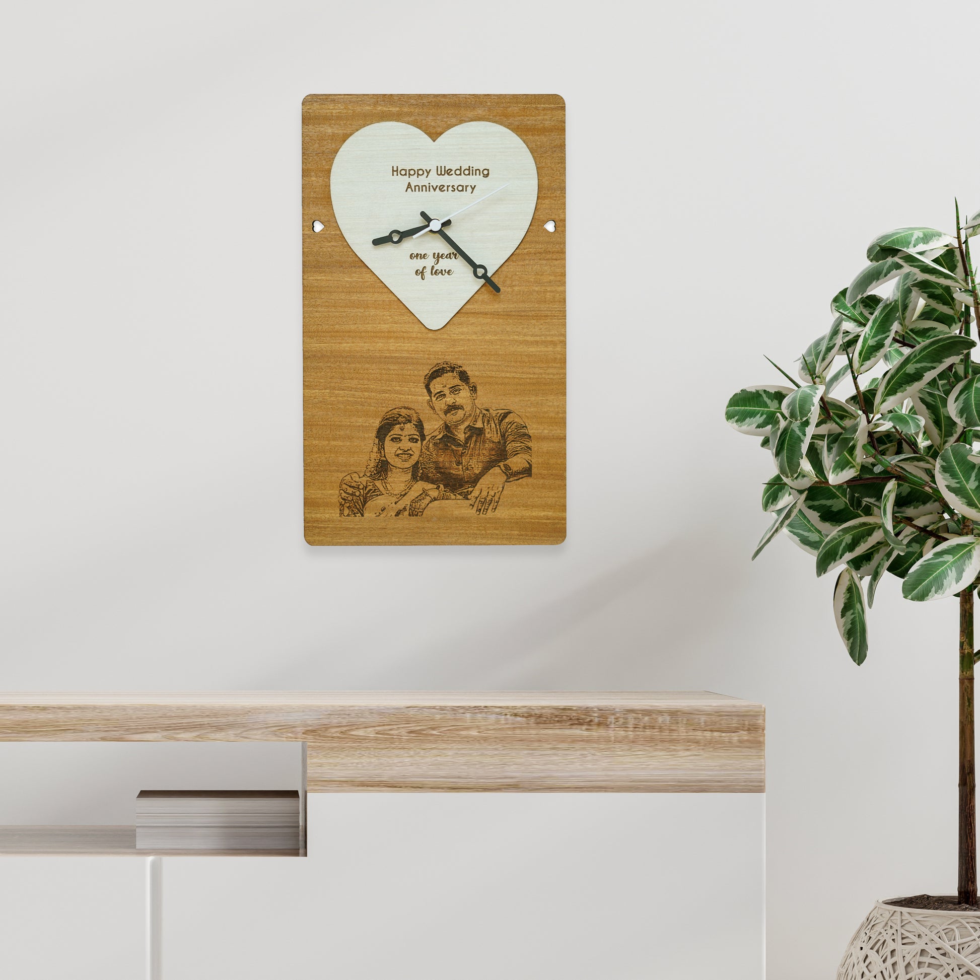 Photo Engraved Personalized Wooden Wall Clock Gift