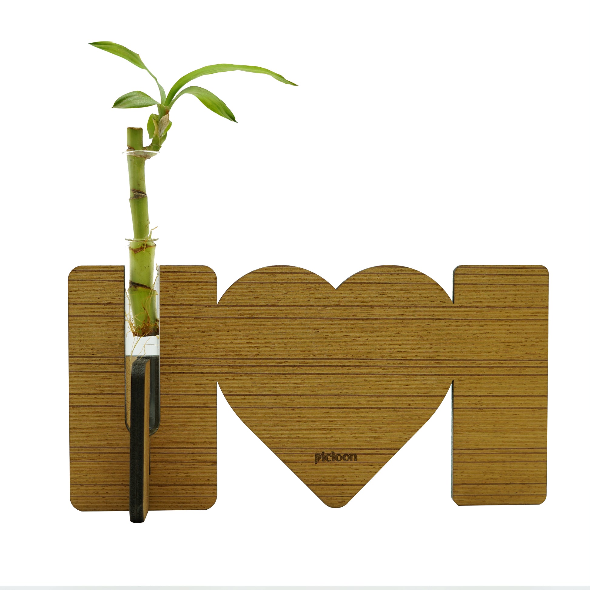 Wood Engraved Wedding Gift with plant vase