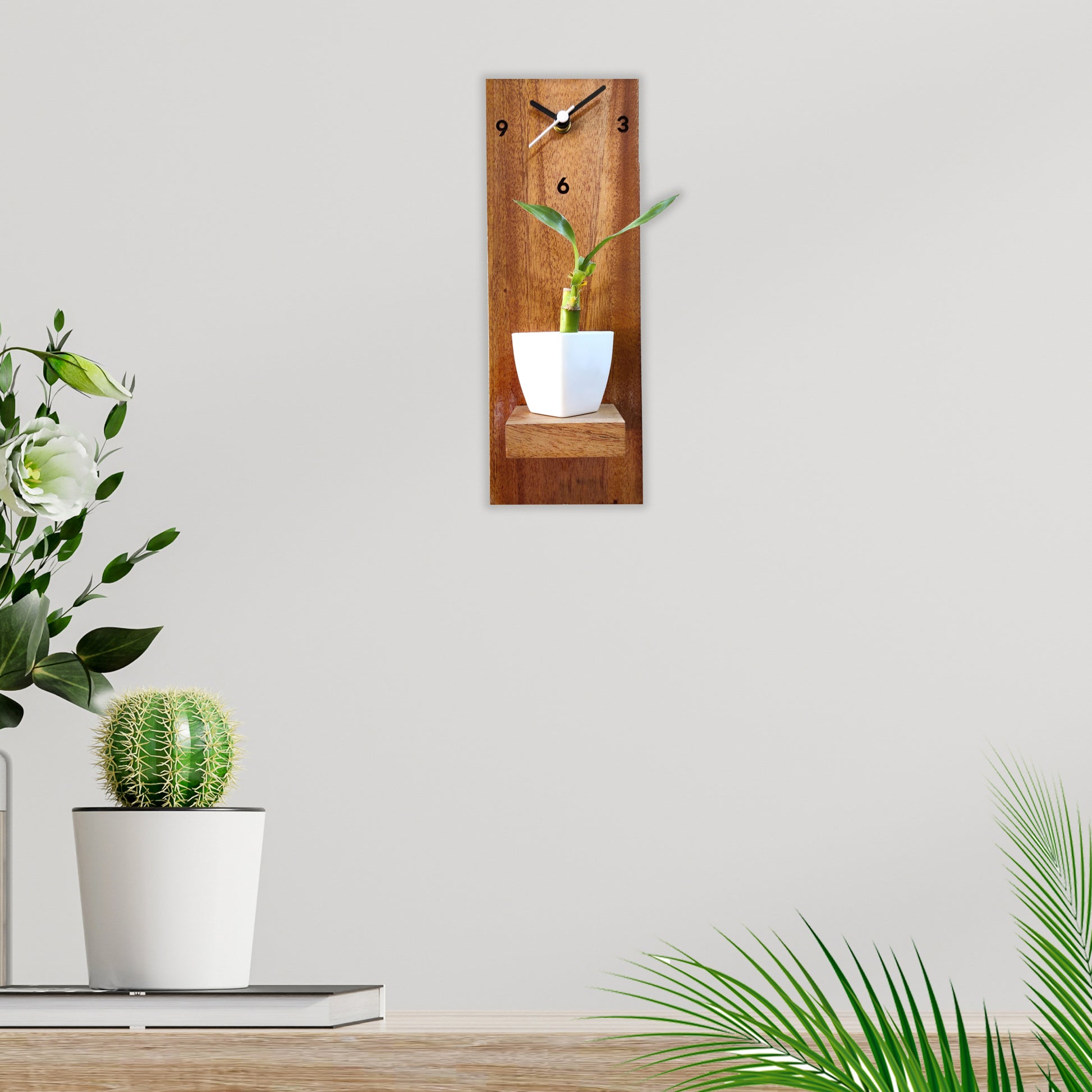 Wooden Hanging Planter with Clock Gift