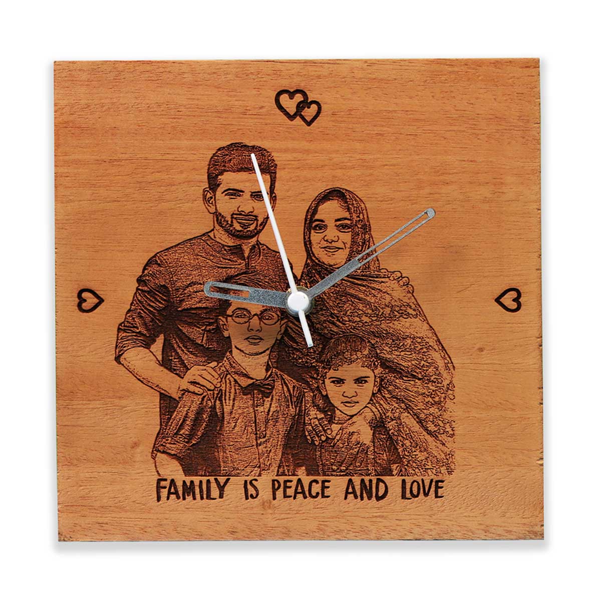 Customized Photo Engraved Wooden Square Wall Clock