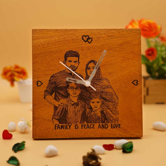 Customized Photo Engraved Wooden Square Wall Clock