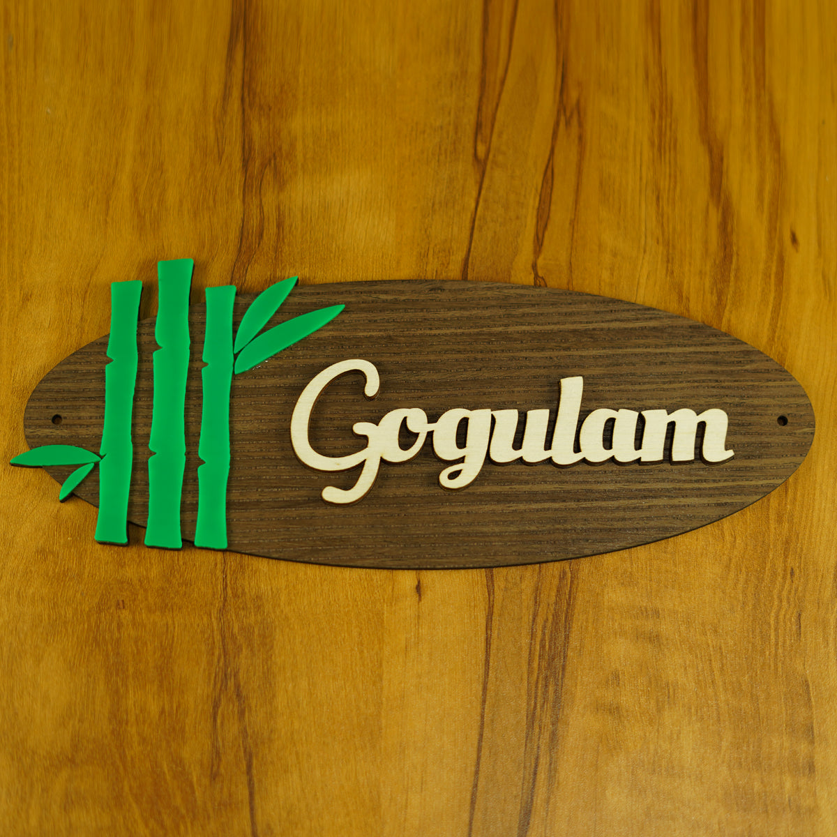Bamboo Design Name Board with Veneer and Acrylic Wooden Touch - 13.5x5 Inches