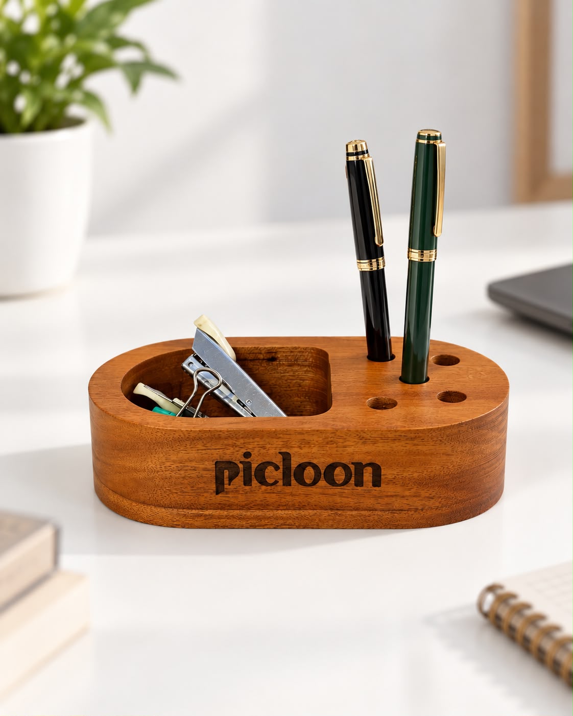 Wooden Multi-Slot Pen Holder
