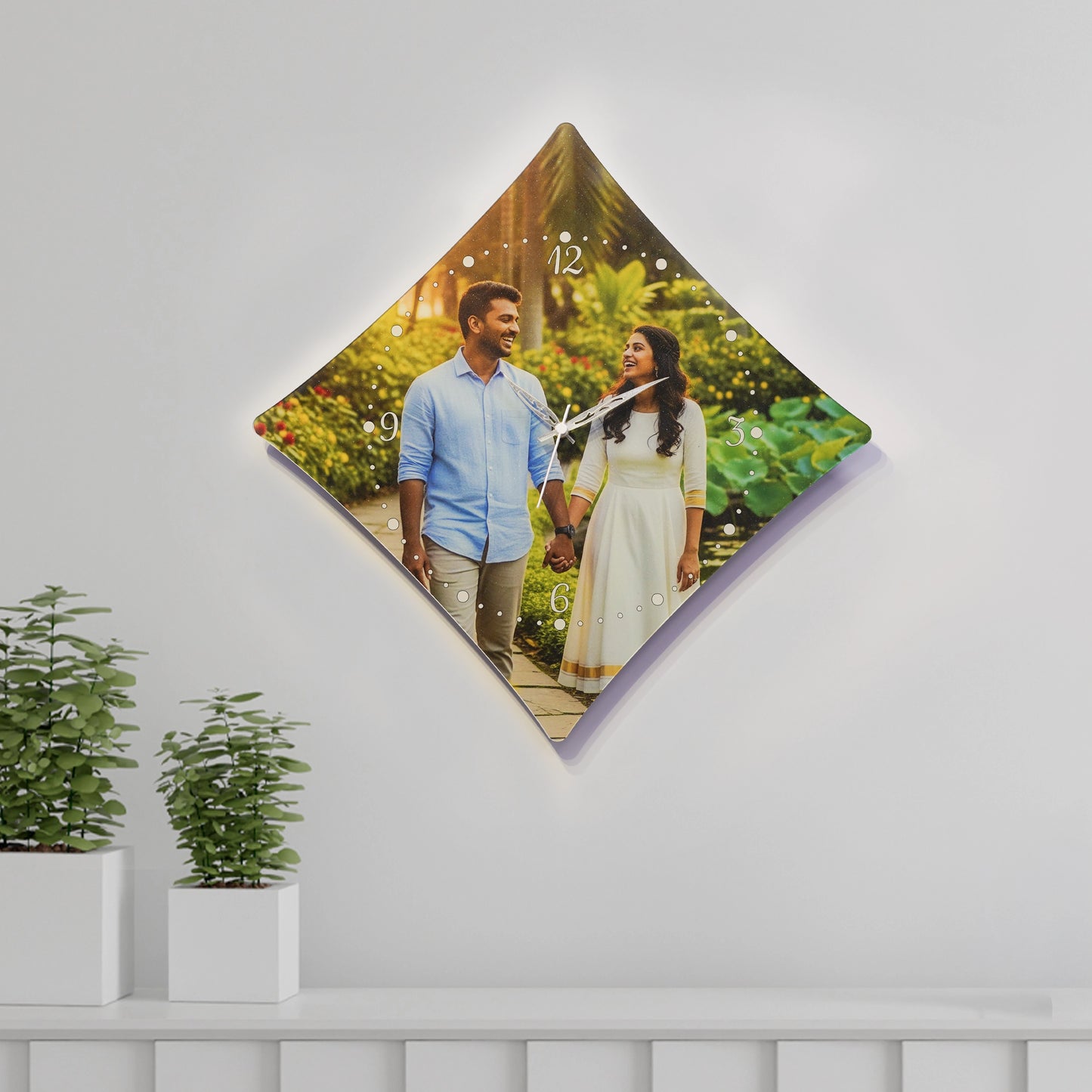 Diamond Shape Customized Acrylic Photo Wall Clock – Personalized Print