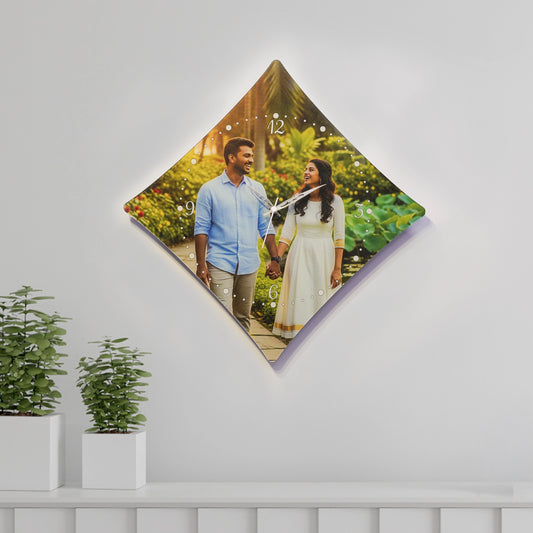 Diamond Shape Customized Acrylic Photo Wall Clock – Personalized Print