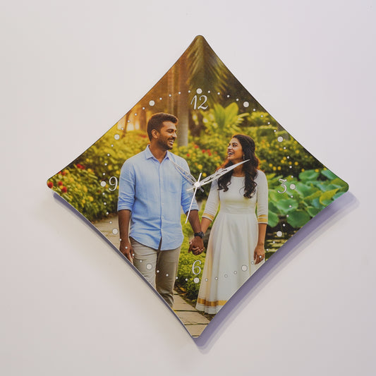 Diamond Shape Customized Acrylic Photo Wall Clock – Personalized Print