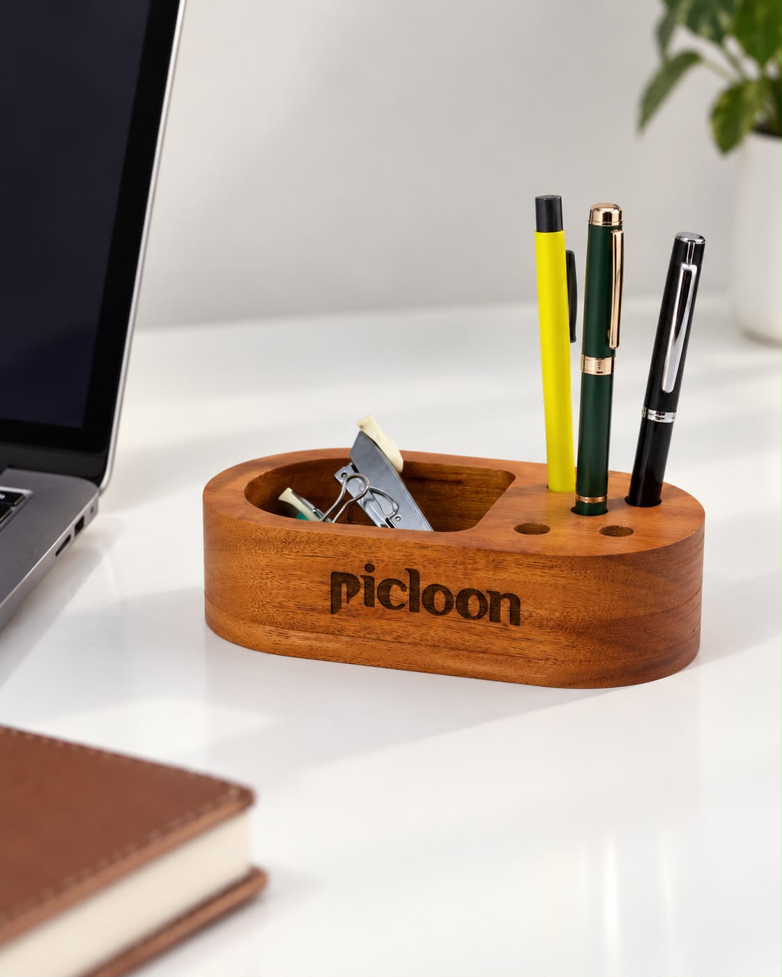 Wooden Multi-Slot Pen Holder