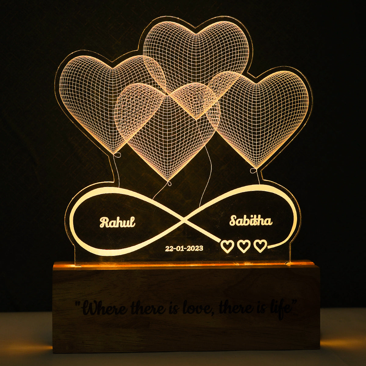 3D Lamp with Couple Name -Heart Shape