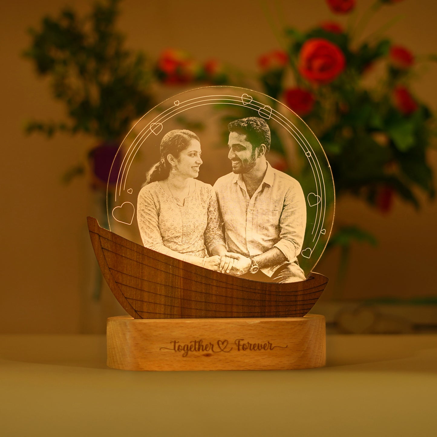 Rechargeable Customised Boat Shape Photo Engraved 3D Lamp  | Night Lamp | Wedding Gift