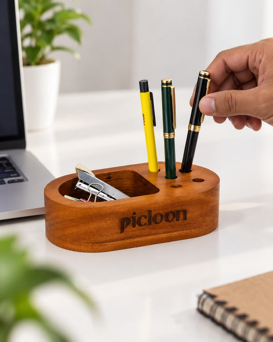 Wooden Multi-Slot Pen Holder