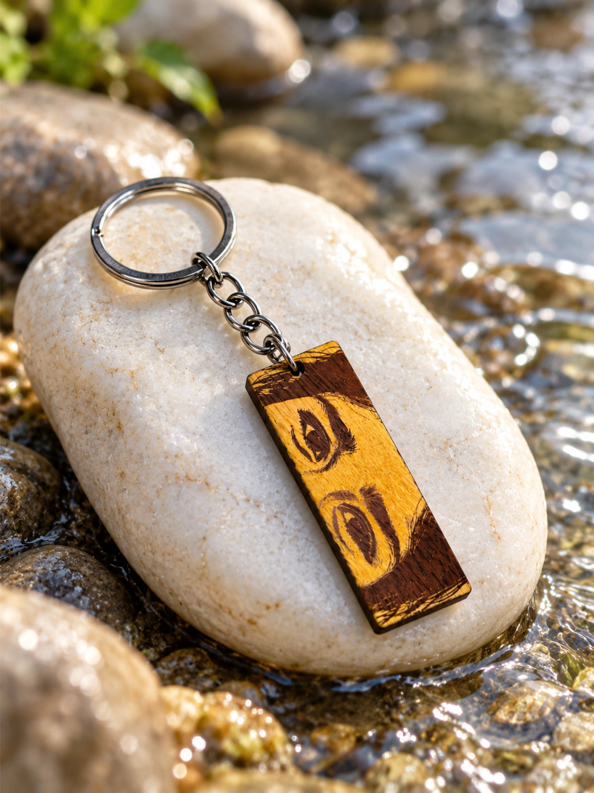 Personalised Wood Keychain – Custom Engraved Wooden Keyring | Eyes Engraved Keychain