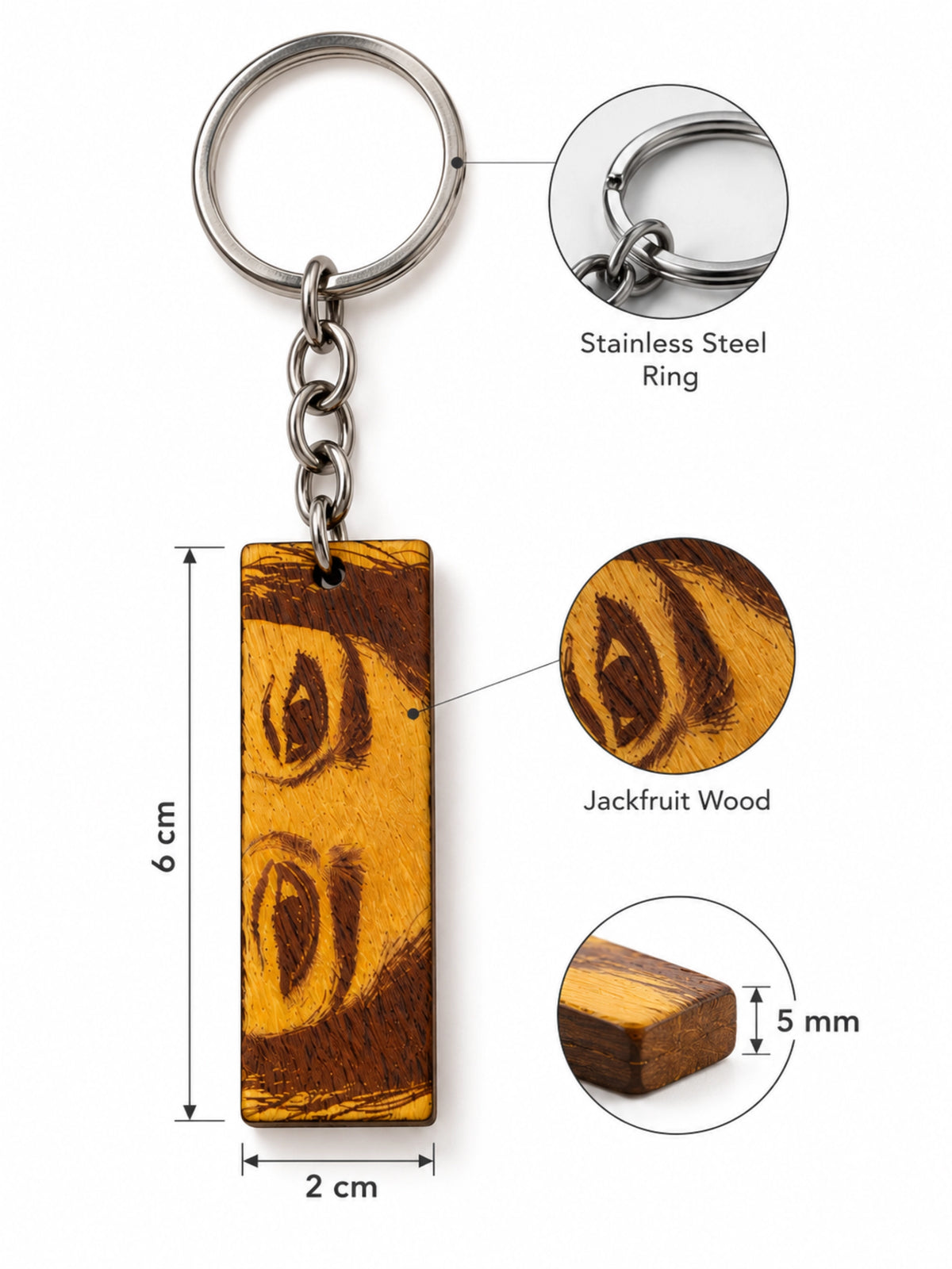 Personalised Wood Keychain – Custom Engraved Wooden Keyring | Eyes Engraved Keychain