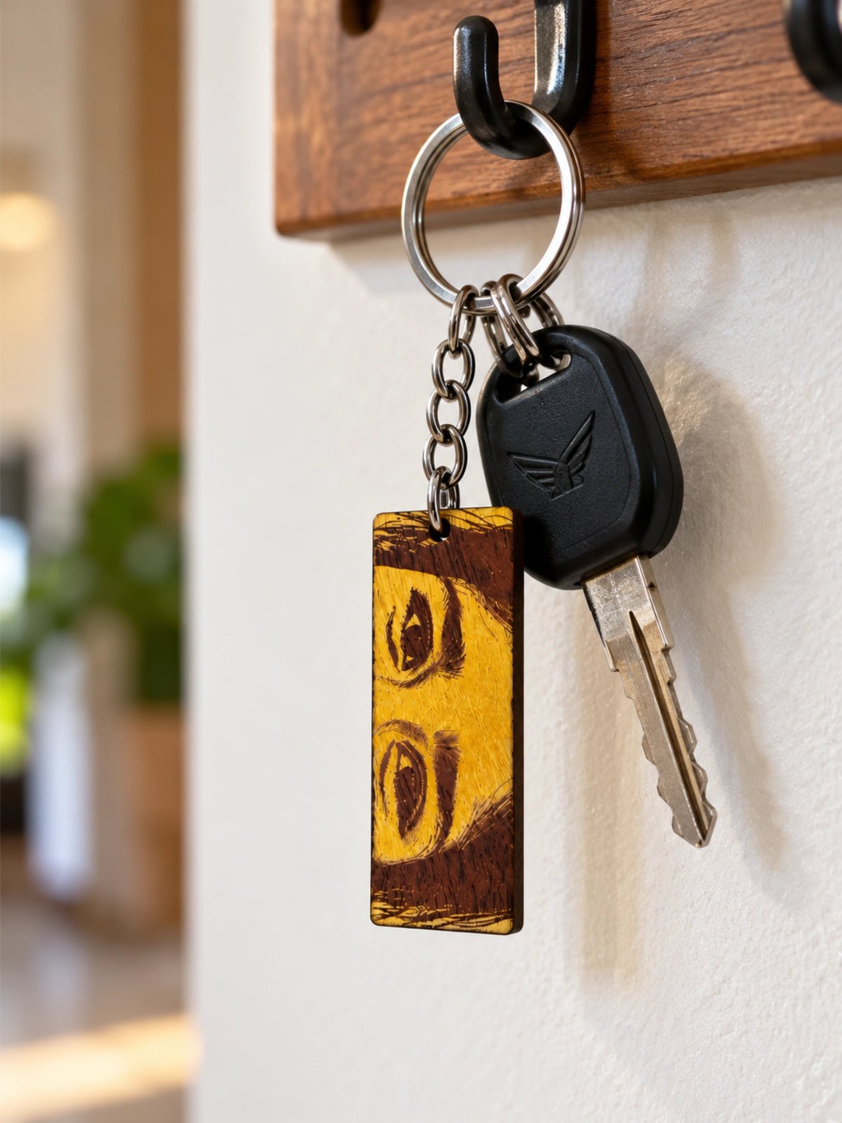 Personalised Wood Keychain – Custom Engraved Wooden Keyring | Eyes Engraved Keychain