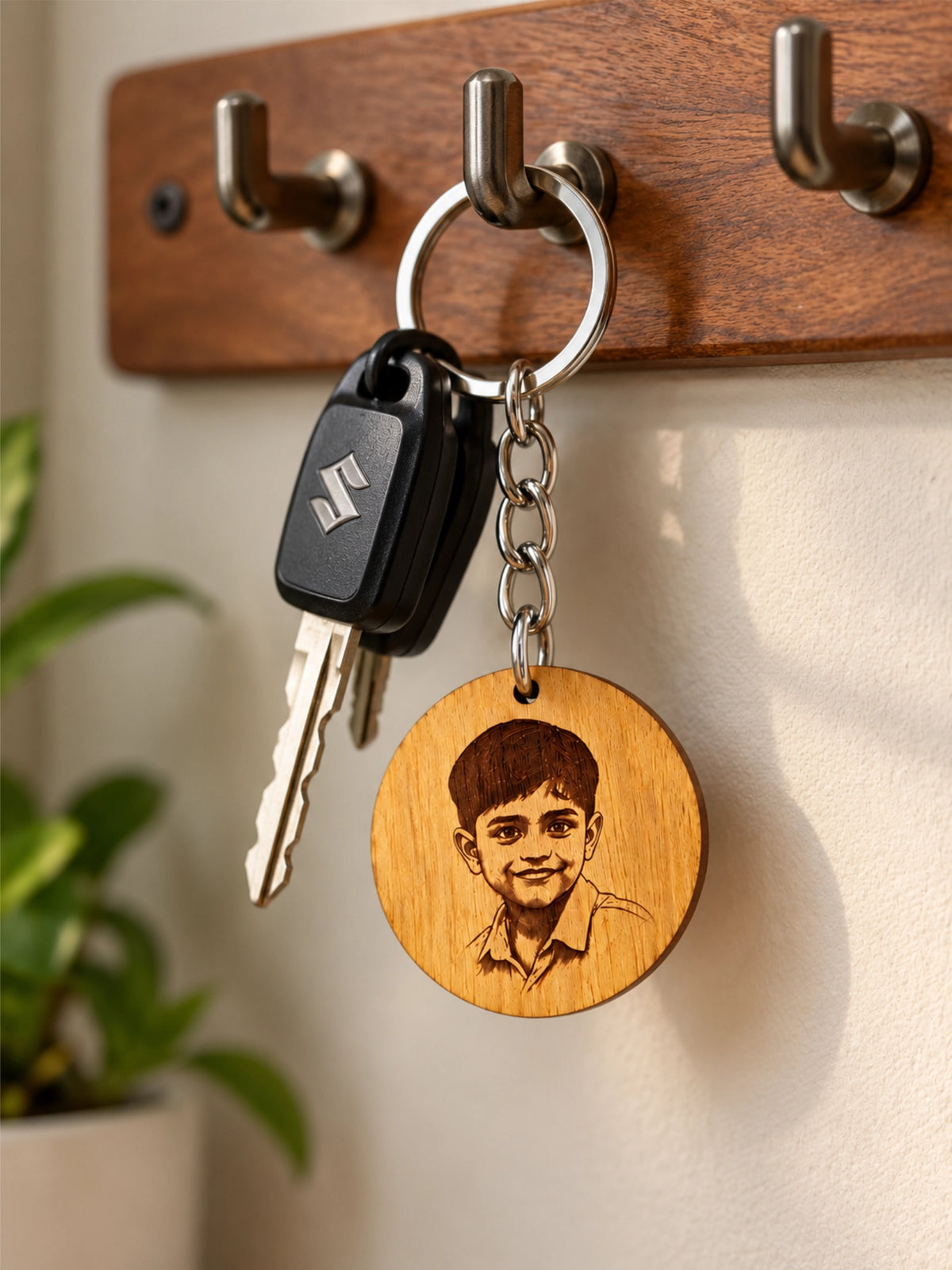 Personalised Round Wooden Photo Engraved Keychain
