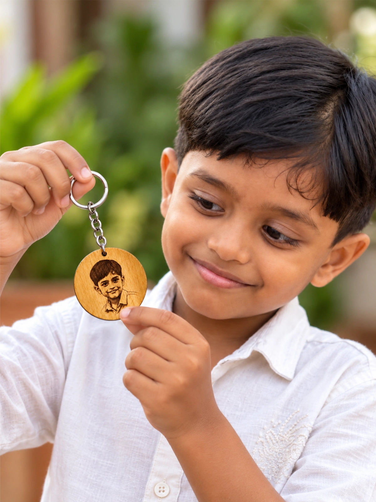 Personalised Round Wooden Photo Engraved Keychain