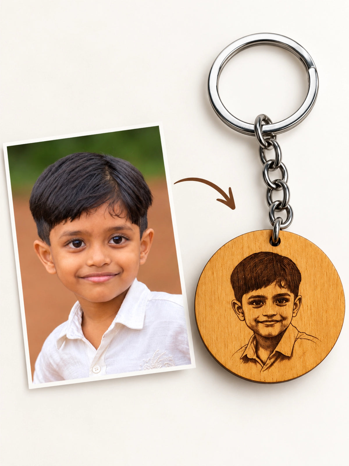 Personalised Round Wooden Photo Engraved Keychain