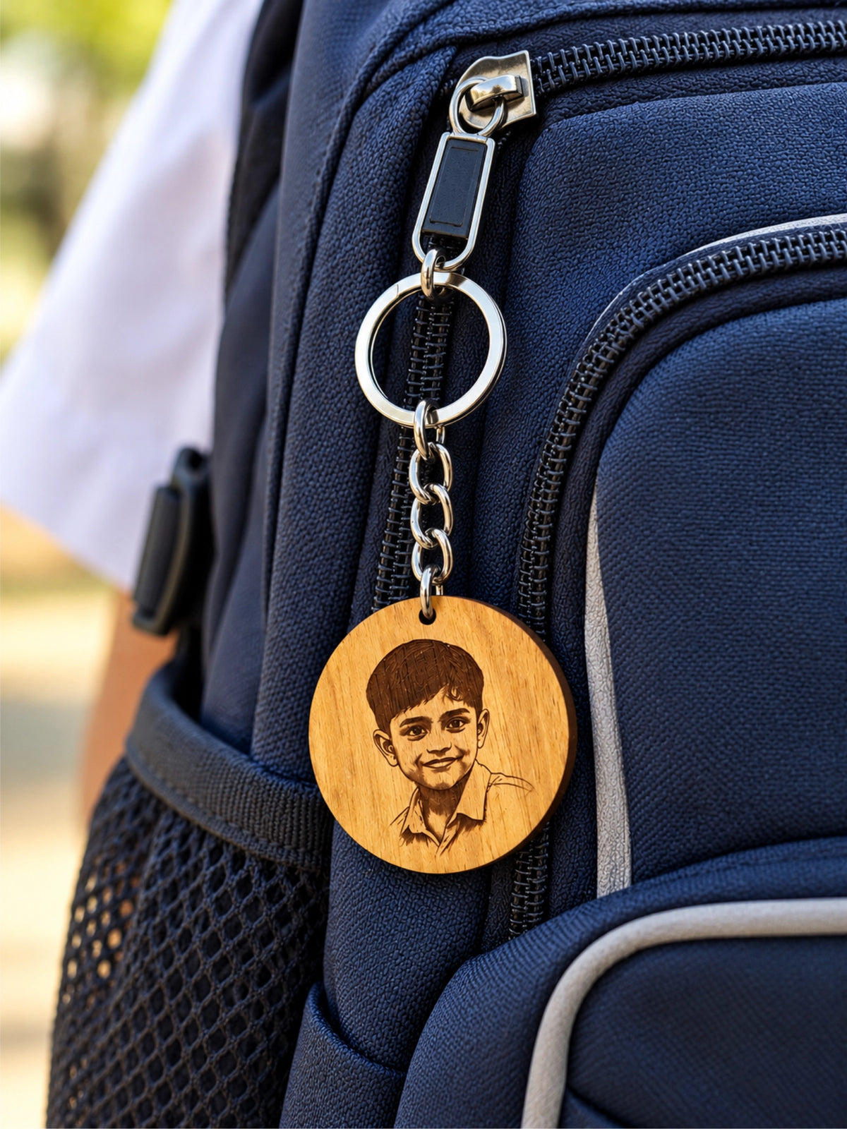 Personalised Round Wooden Photo Engraved Keychain