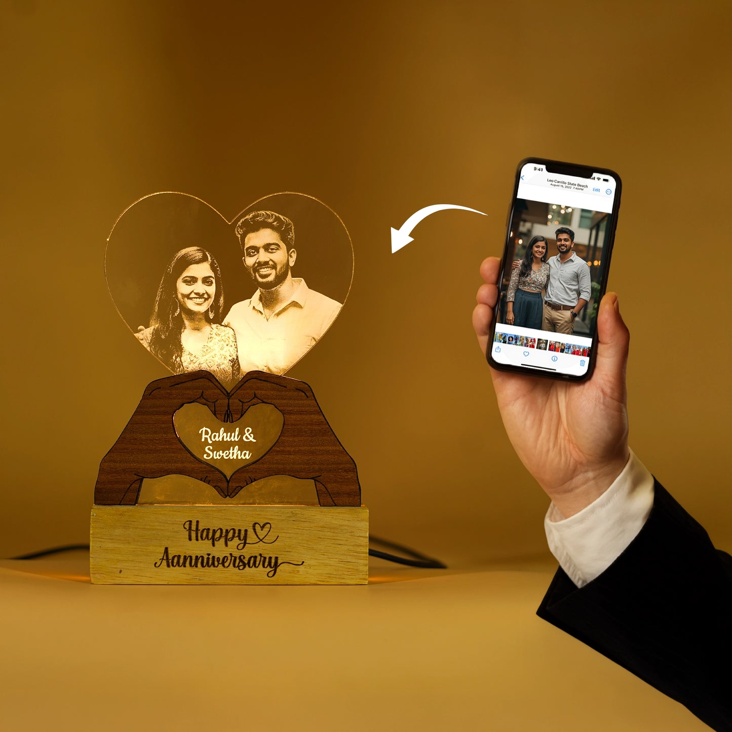 Personalized Heart Photo Lamp | Custom Engraved Acrylic LED Gift | Customised Couple Gift