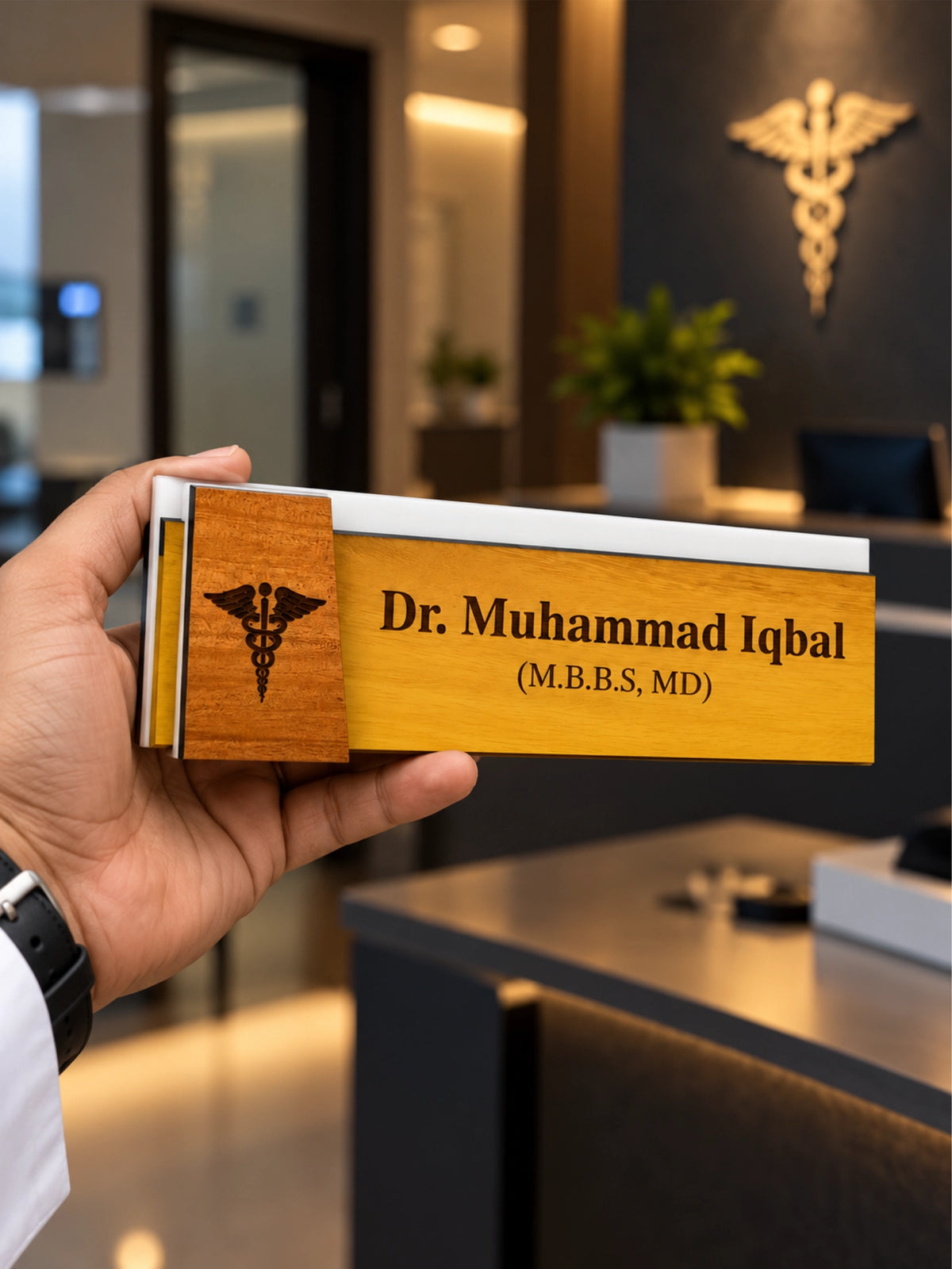 Personalized Desk Name Plate – Wood & Acrylic