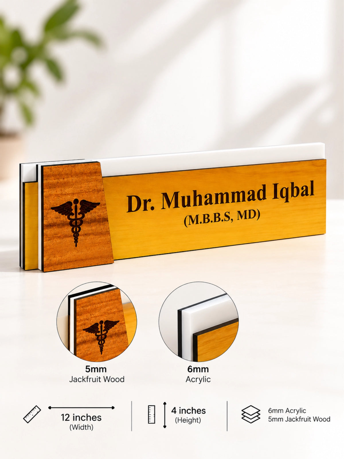 Personalized Desk Name Plate – Wood & Acrylic
